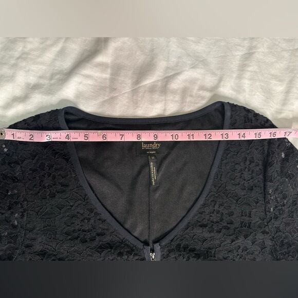 NWT Laundry by Shelli Segal Black Lace Long Sleeve Zip Front Shift Dress Size 12 - Picture 4 of 13